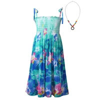 new summer kids girls dresses bohemian style floral printed sleeveless casual party dress sundress beach dress with necklace