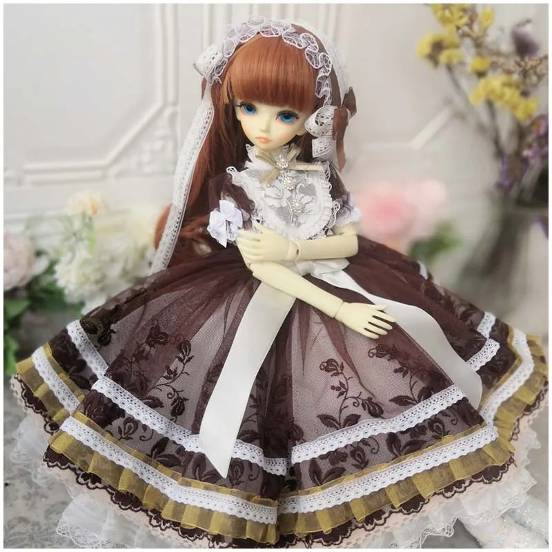 Doll clothes bjd doll brown lace dress + hairband  for 1/4 BJD SD MDD  doll clothes lace dress Lolita cappuccino