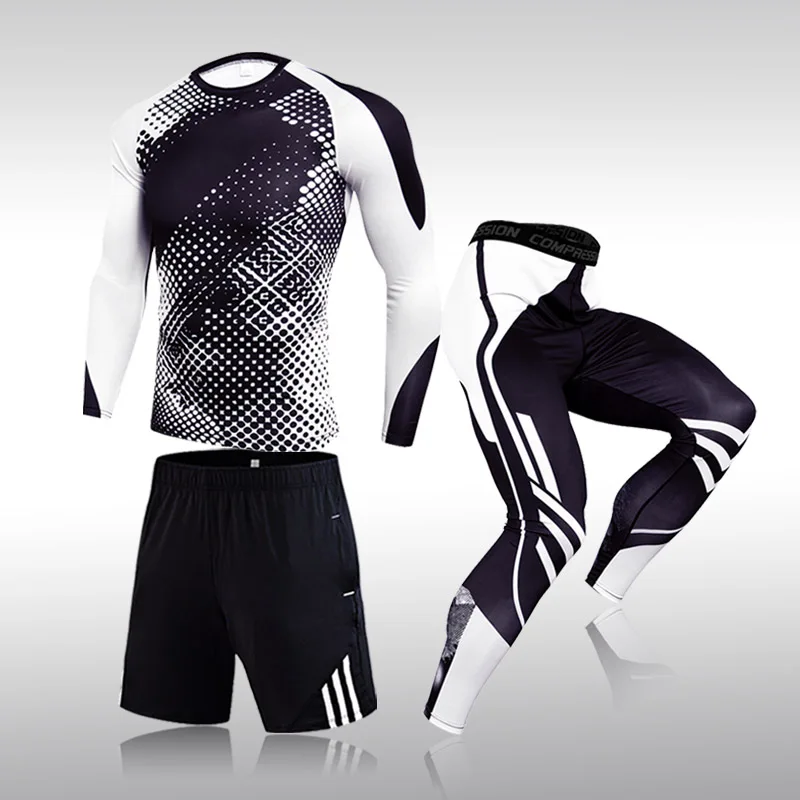 

3 Pcs Set Men's Workout Sports Suit Gym Fitness Compression Clothes Running Jogging Sport Wear Exercise Rashguard Men