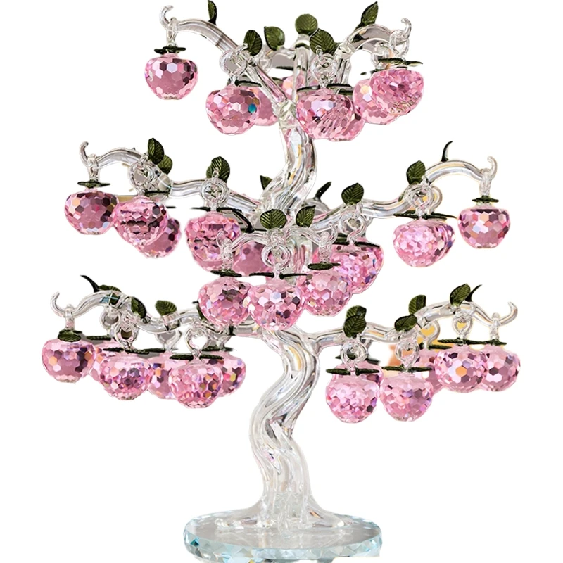Glass Crystal Apple Tree Figurines Crafts Fengshui Ornament Home Decor Christmas New Year Gifts Souvenirs Decor Ornament