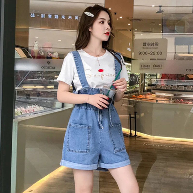 

Fashion Denim Overalls for Women Jumpsuit 2021 Summer Female Denim Rompers Womens Playsuit Salopette Straps Overalls Shorts