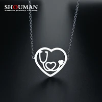 shouman heart stethoscope stainless steel pendant necklaces for women nurse doctor graduation medical jewerly