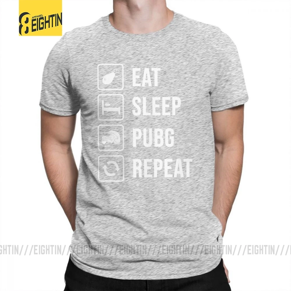 Серый Футболка с надписью «Eat Sleep PUBG Repeat», победитель, Куриный Ужин, короткий рукав, высокое качество, хлопок, футболка, одежда, мужские топы размера плюс - Цвет: Серый