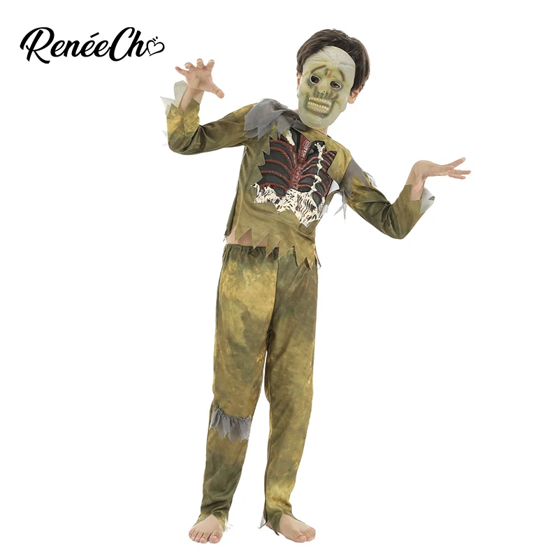 

Reneecho Kids Skeleton Zombie Costume Halloween Costume Boys Scary Bone Vampire Cosplay Purim Carnival