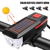 bicycle front light with horn solar powered usb rechargeable 3 modes t6 led flashlight safety warning horn bicycle accessories