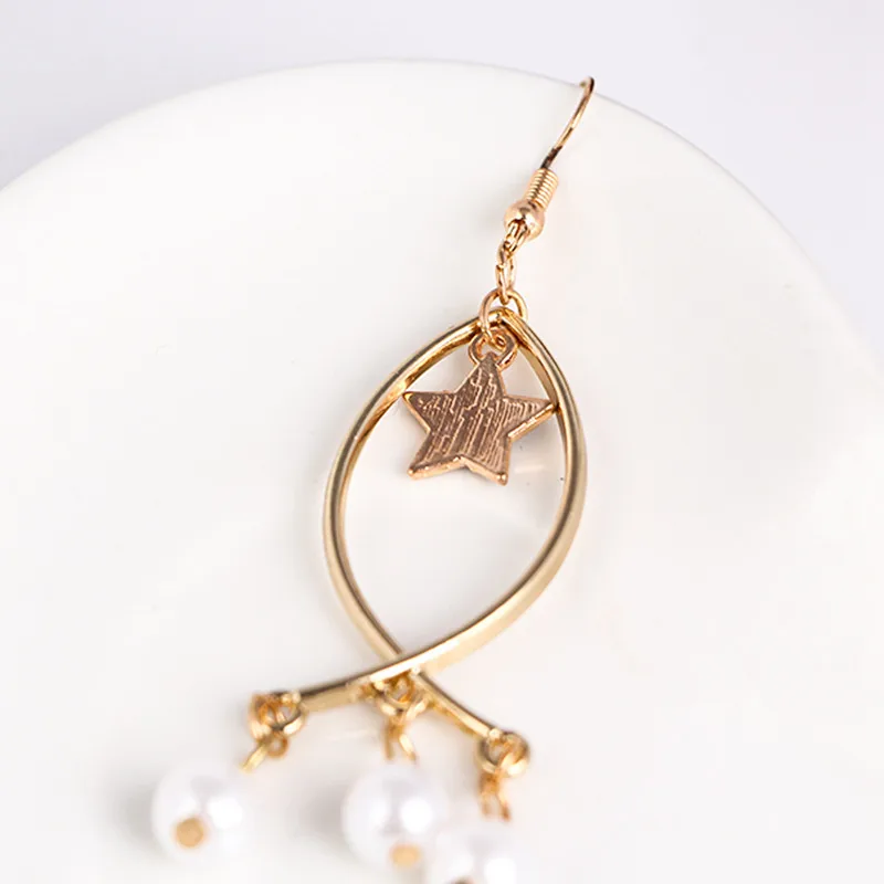 Модные милые золотые стерео серьги в форме рыбьей звезды с жемчугом для женщин