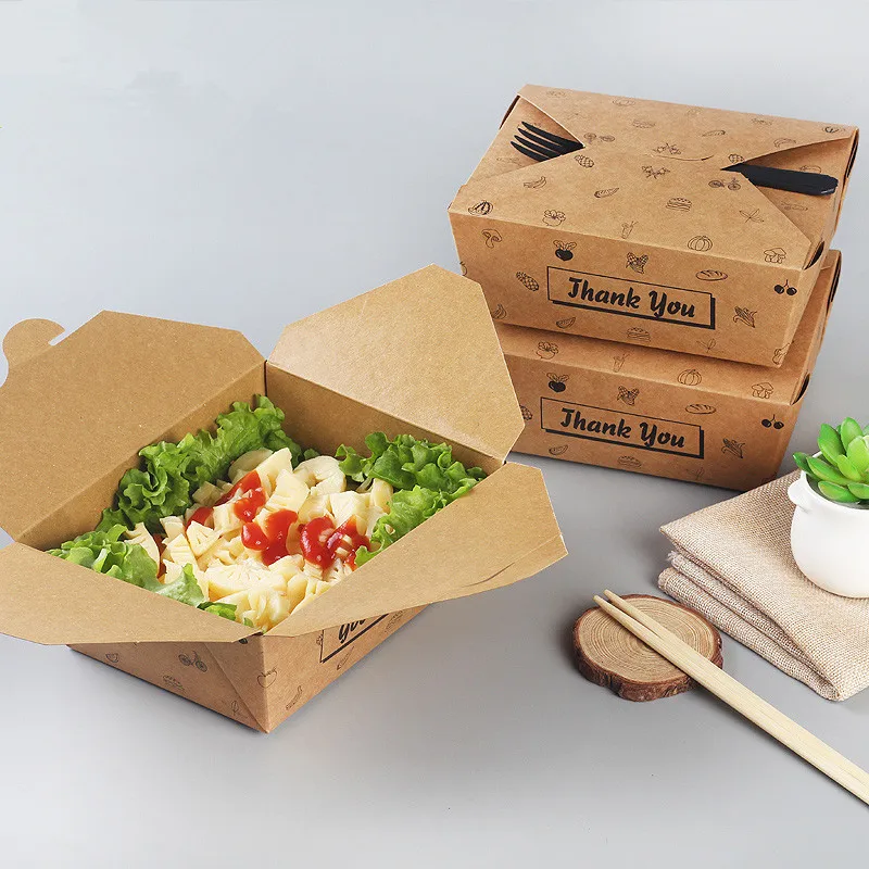 25 шт Одноразовые крафт бумаги на вынос упаковочная коробка жареная курица паста