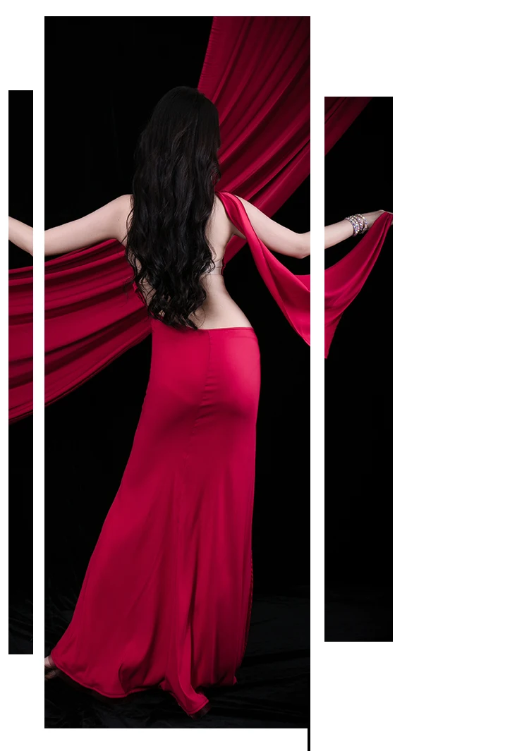 Платье для танца живота шелковое атласное платье выступлений длинная юбка