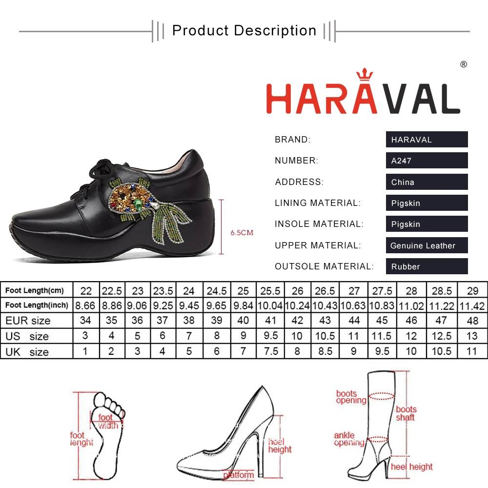 

HARAVAL Women Spring Autumn Sneakers Shoes Lace Up White Black Genuine Leather Solid Fashion Footwear Trend 2021Female SportA247