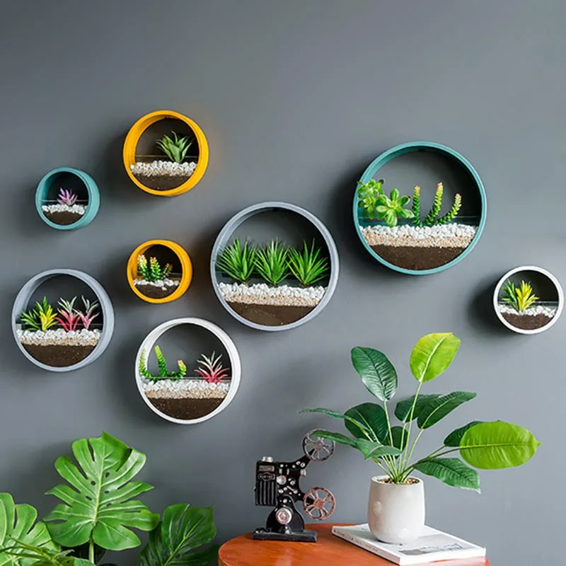 Креативная круглая железная художественная стеклянная настенная ваза для дома