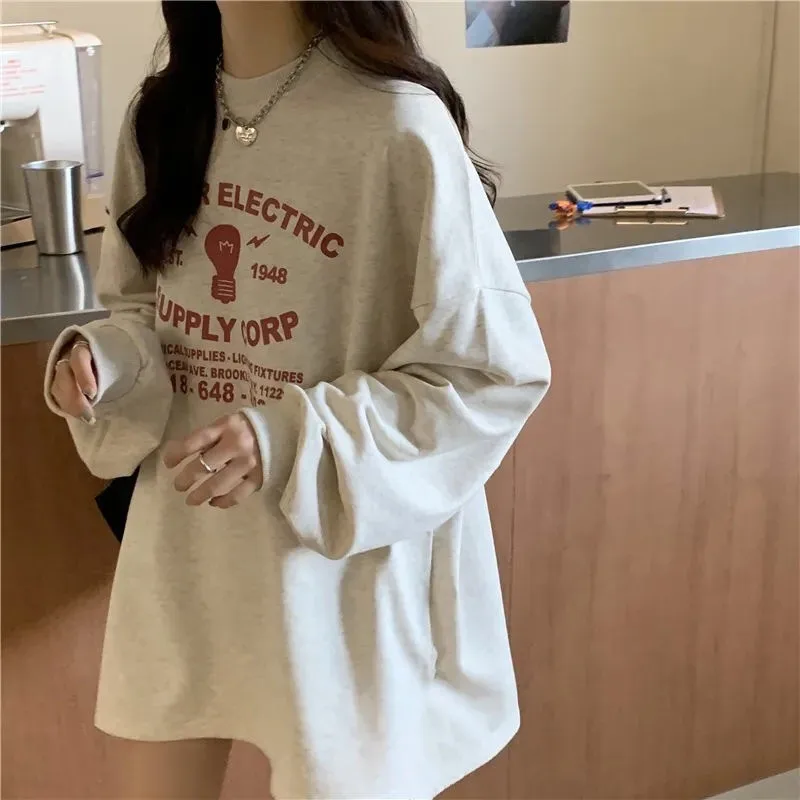 

New Spring Autumn Thin Sweatshirt For Women Long Sleeve Print Splicing Plus Size Round Neck Female Hoodies