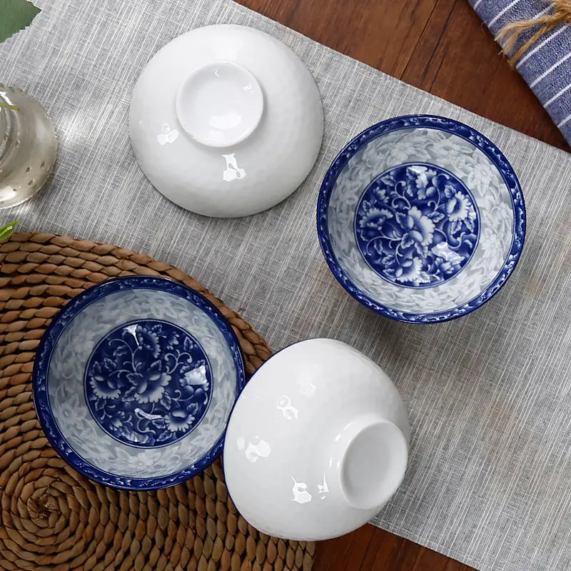 Набор посуды с чашей для супа антиожогов ретро сине-белая фарфоровая серия