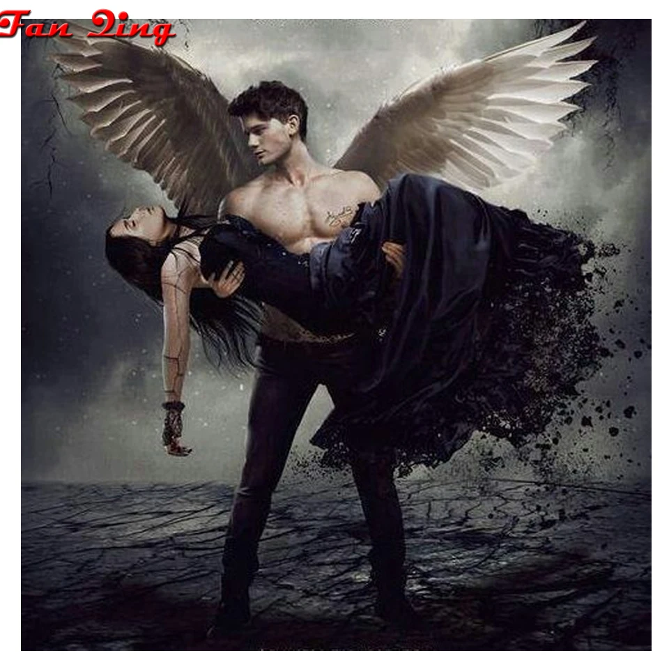 Ангел и девушка картинки камни в форме ромба круглый 5D DIY Алмазная Живопись