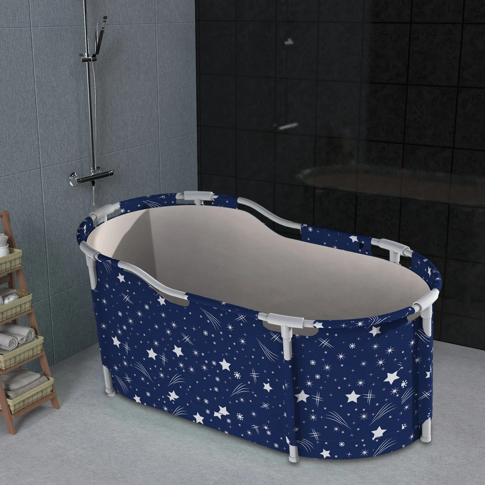 

Folding Bathtub Adult Household Bath Barrel Double Foldable Bath Tub Portable Peach Skin SPA Bath Tub With Lid Home Sauna