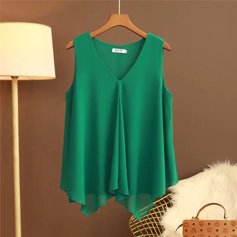 MOYISU Plus Size 5XL Women Chiffon Blouse 2022 New Summer sleeveless Loose Tops Large size Casual Female Shirts Camisas de mujer