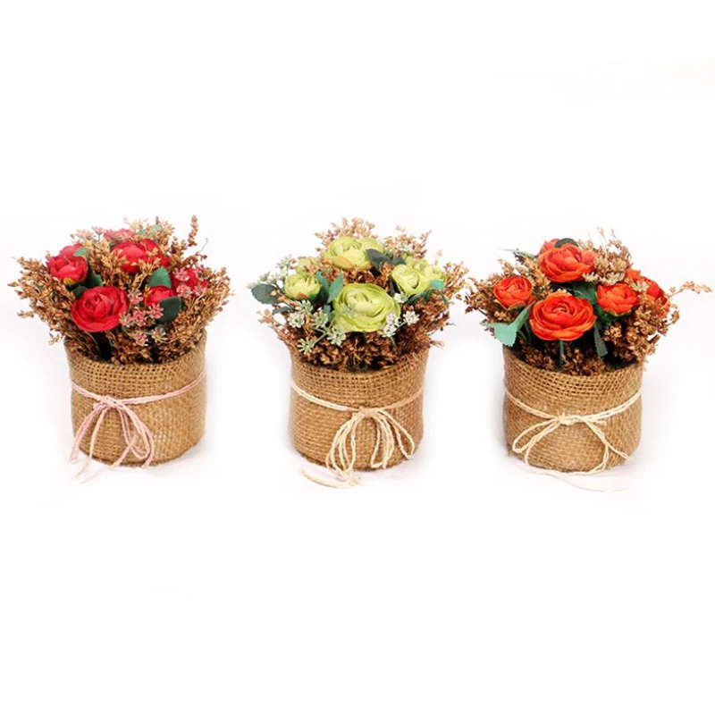 

3Pcs Artificial Flowers Potted Silk Rose Arrangements Bonsai House Office Restaurant Table Centerpieces Windowsill Decor