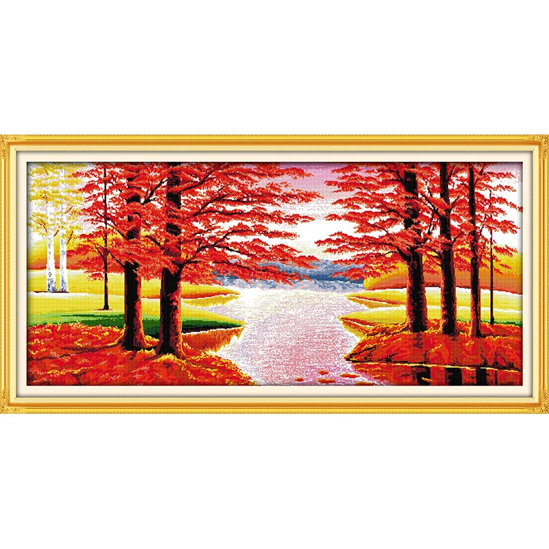 Everlasting Love Maples Bring Good Luck  Chinese Cross Stitch Kits  Ecological Cotton Stamped DIY New Year Christmas Decorations