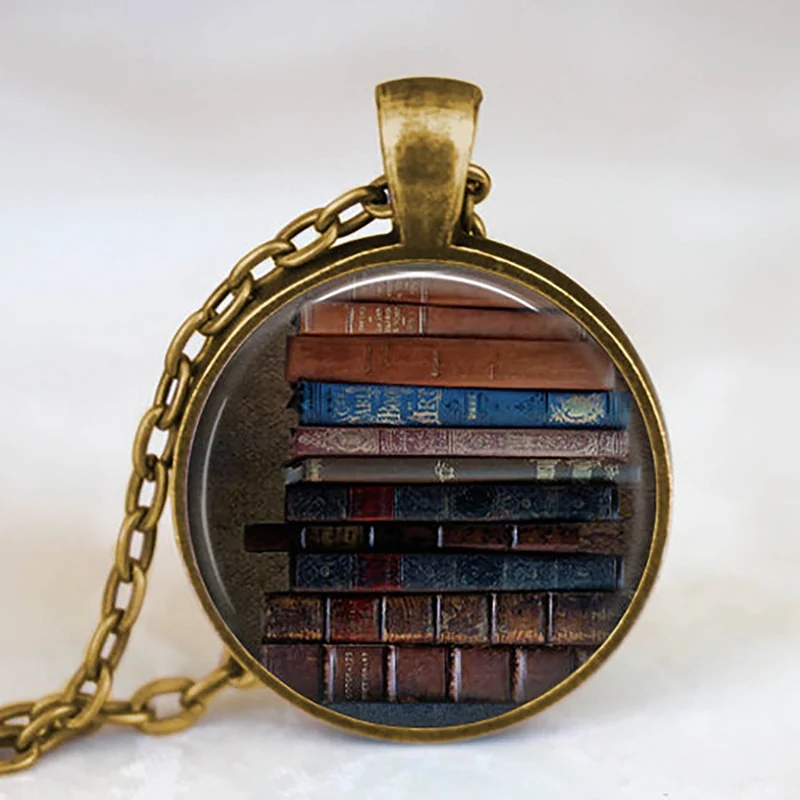 21 New Fashion Necklace Glass Dome Vintage Library and Books Pendants Necklace For Students Teachers And Librarians Necklace - Окраска металла: 21