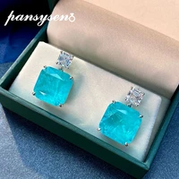 pansysen pure 925 sterling silver big gemstone paraiba tourmaline simulated moissanite earring party stud earrings drop shipping