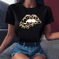 women t shirt leopard llips printed t shirt women fashion t shirt female short sleeve cute graphic tee tops women casual t shirt
