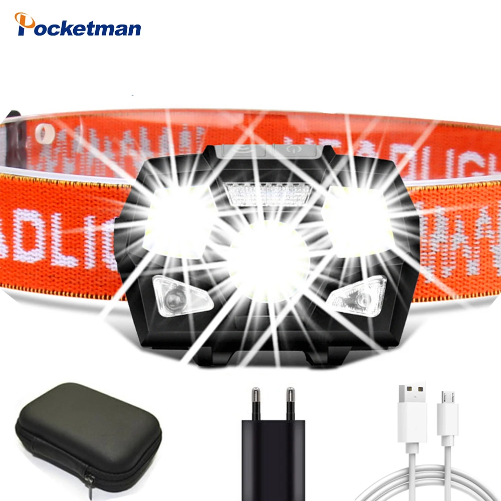

Pocketma светодиодный налобный фонарь супер яркий движения Сенсор фар Hands-free Мощный налобный фонарь USB Перезаряжаемые фонарь Lihgt Водонепроницае...