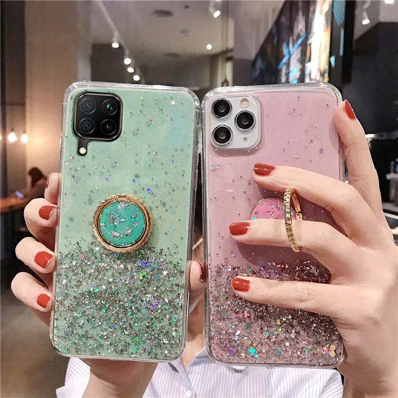 Мягкий чехол для Huawei Y9S Nova 6 SE 7i 7 блестящий с кольцом звездное небо P40 Lite Honor 9X Premium 30