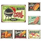 Постер в стиле ретро 50-х годов с изображением еды, гамбургеров, жареных куриц, хот-догов, барбекю, американской кухни, ресторана, настенный художественный принт