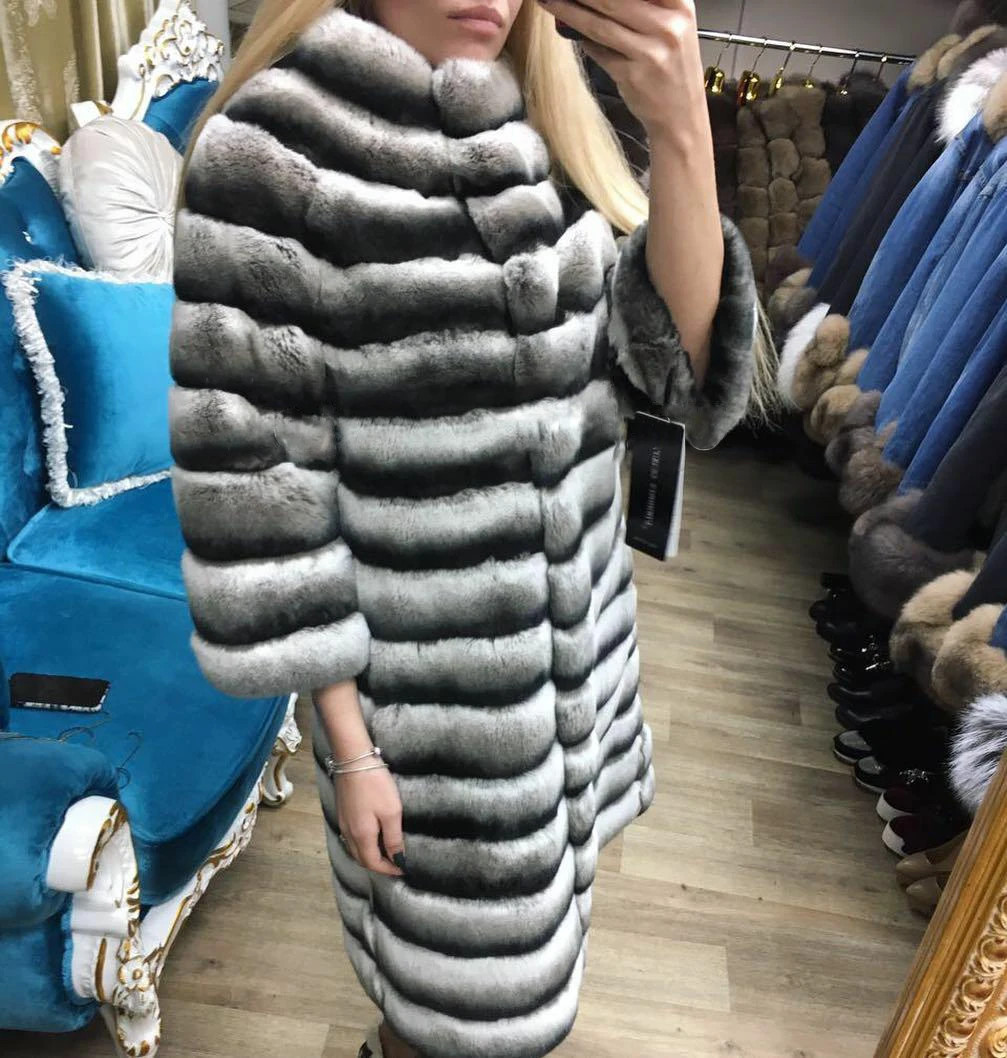 Модное женское пальто YZ.FURTURE из меха кролика рекс с круглым вырезом Подлинная