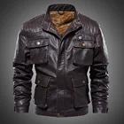 Зимняя мужская куртка с несколькими карманами, винтажная куртка, верхняя одежда, пальто, мотоциклетная куртка, мужское мотоциклетное пальто из искусственной кожи, Мужское пальто в стиле ретро