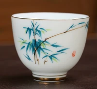 2pcs bamboo hydrangea hand painted tea set under glaze color porcelain teacups white porcelain kung fu tea cups