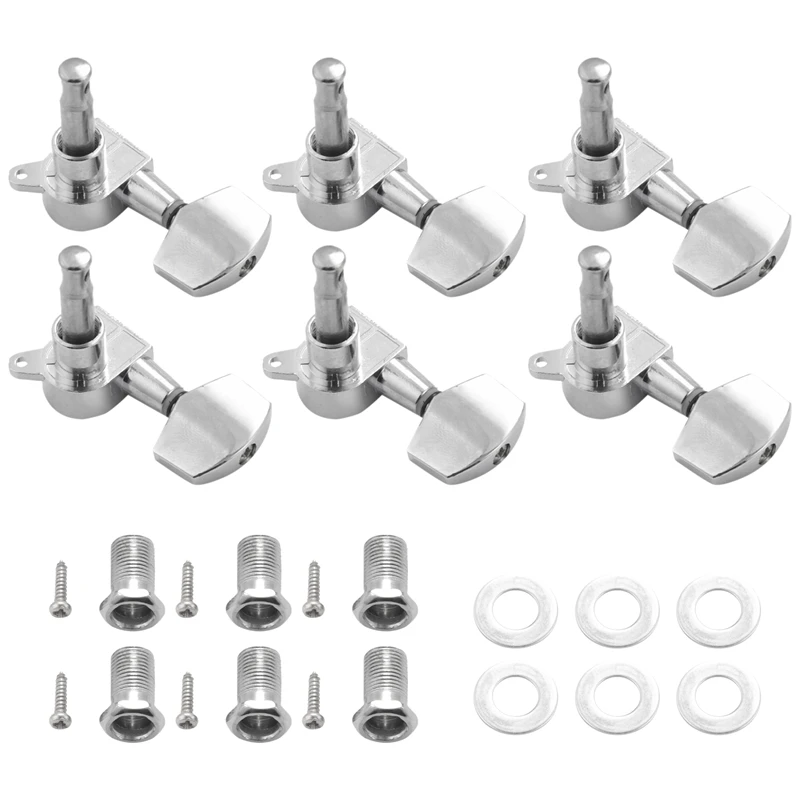

6 Pieces Silver Acoustic Guitar Machine Heads Knobs Guitar String Tuning Peg Tuner(3 for Left + 3 for Right)