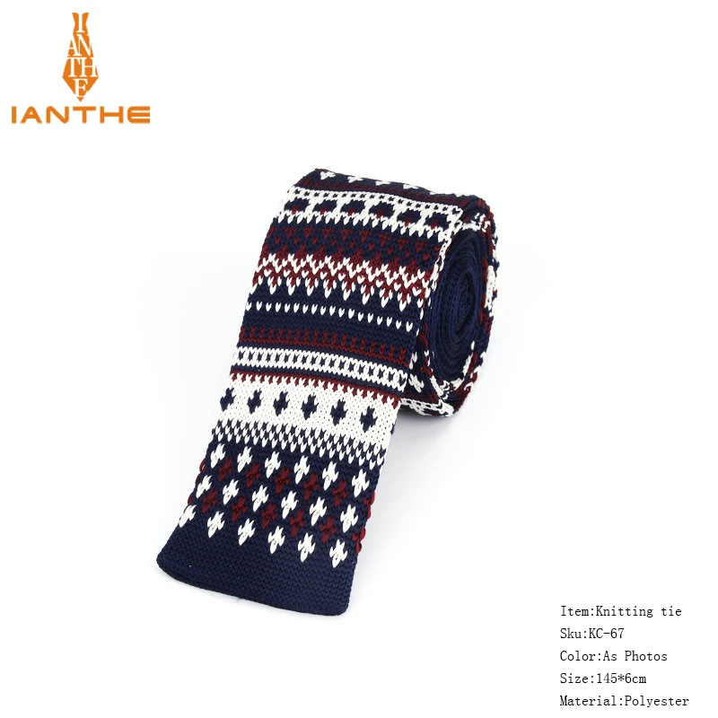 Мужской вязаный узкий галстук повседневный облегающий в красно синюю полоску