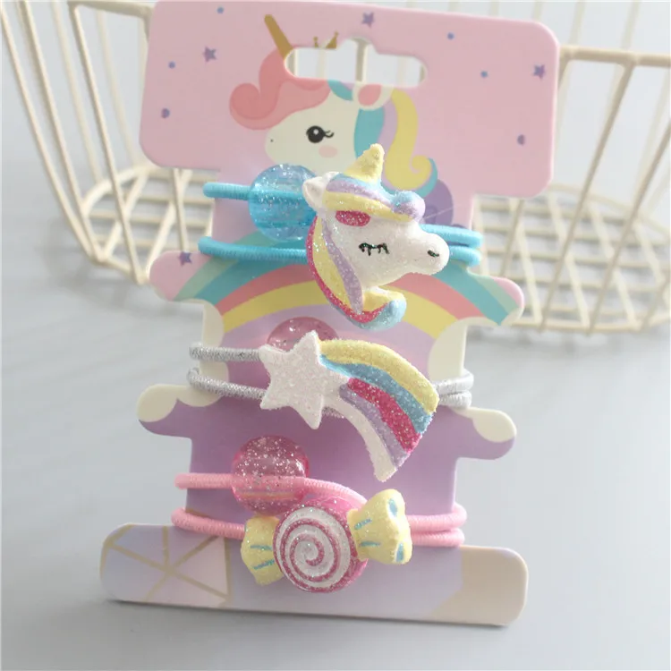 

3PCS New Cute Rainbow Candy Kids Elastic Hair Bands Baby Headdress Children Hair Ropes Girls Hair Accessories Cartoon Headdress