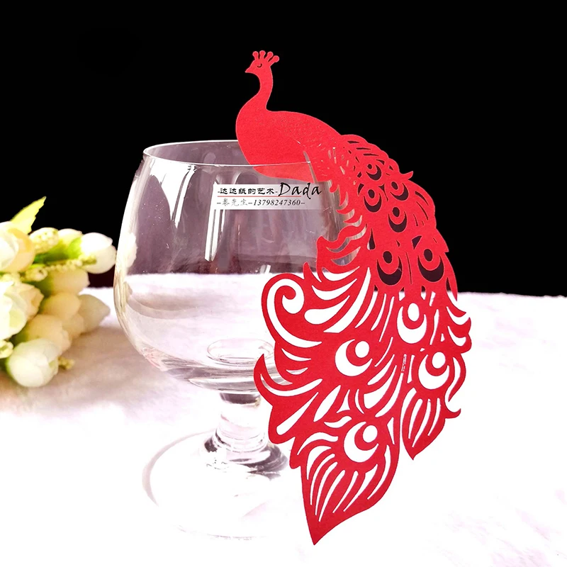 50 шт. Павлин карточка с именем и местом лазерная резка бокал для вина эскорт чашки