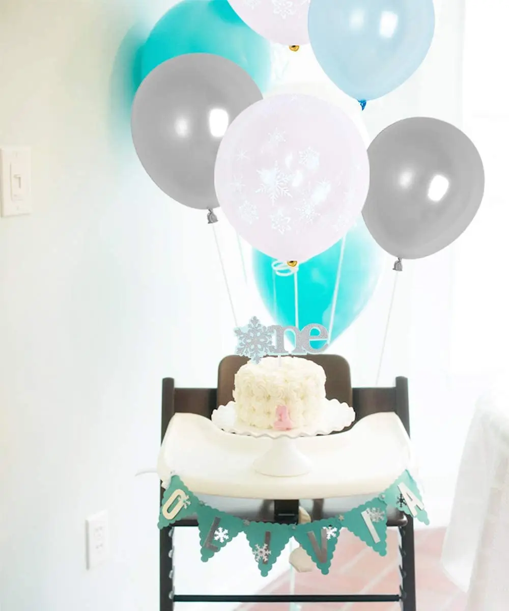 Decoraciones de fiesta de cumplea&ntilde;os para ni&ntilde;a, primer cumplea&ntilde;os, globos de invierno, cartel de foto de copo de nieve para suministros de primer cumplea&ntilde;os-4
