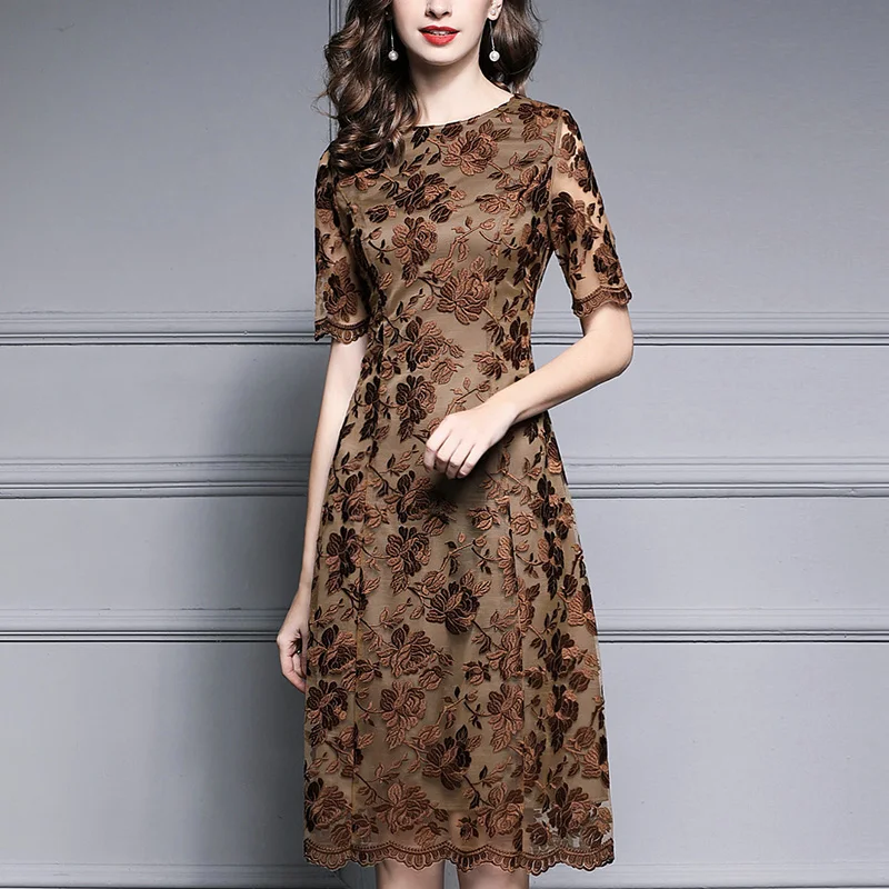 

Женское платье с цветочной вышивкой, повседневное облегающее платье с коротким рукавом и оборками, Элегантное летнее платье 3xl, 4xl, 2019