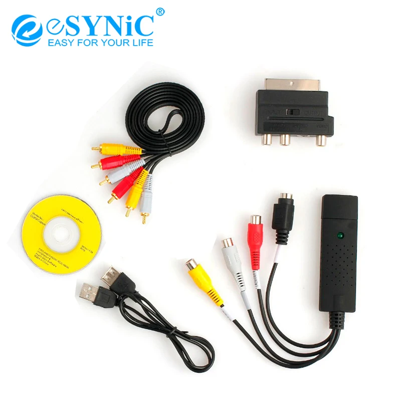 ESYNiC USB VHS для DVD аудио видео конвертер захвата полный Scart комплект с проводами и