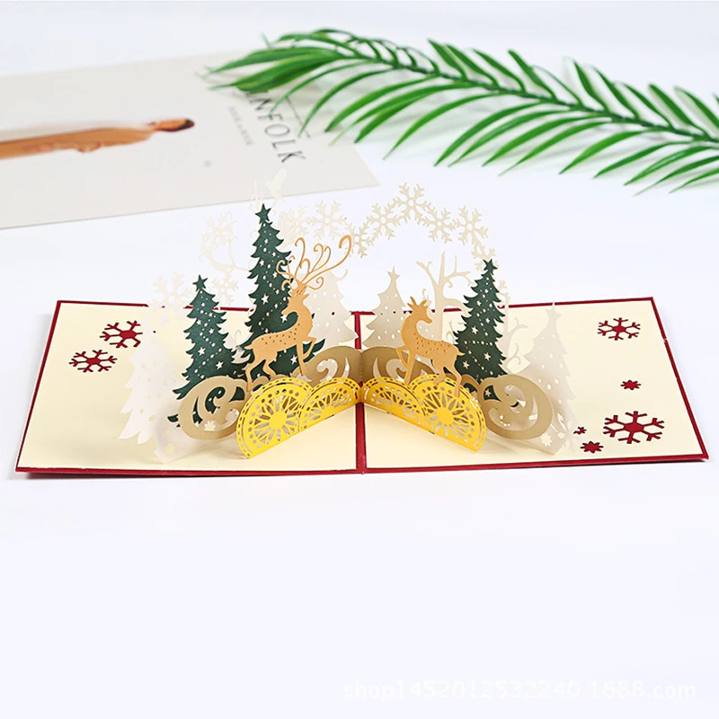

Christmas 3D Pop-up Greeting Cards with Envelope 3D Christmas Card Tree and Deer Design for Christmas New Year