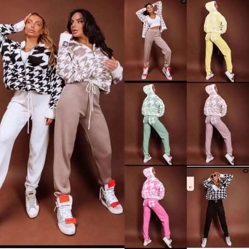 ALPHALMODA новый стиль клетчатый свитер с капюшоном куртка + брюки женские зимние 2 шт.