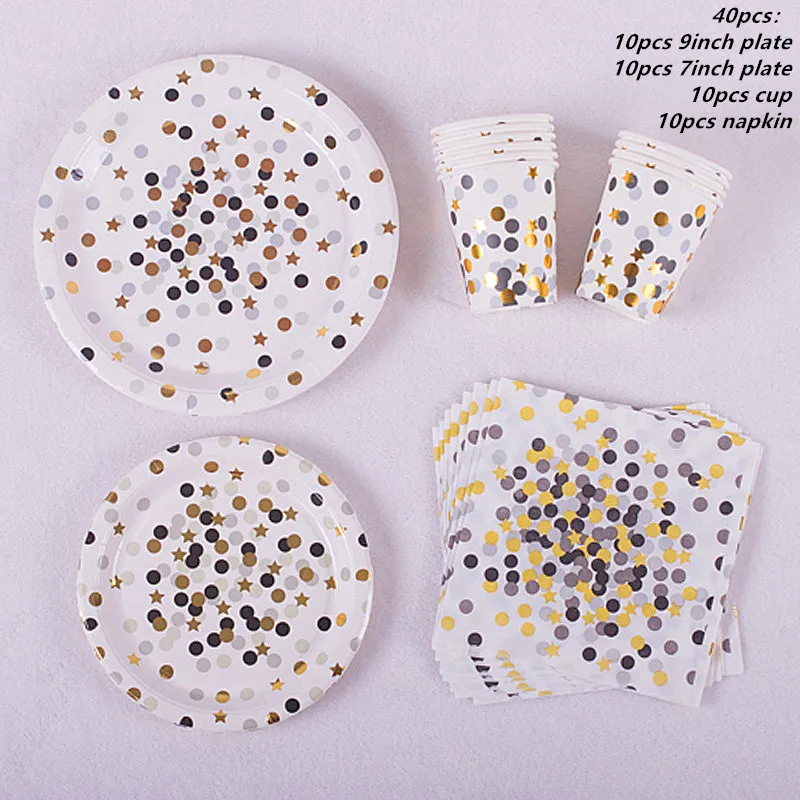 set 40pcs LISM 40 шт./компл. Красочные Dot бумажные чашки и тарелки Декор на свадьбу День рождения Baby Shower фестиваль для детей столовая посуда все для праздника - Цвет: set 40pcs