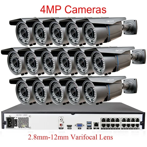 16Pcs 4MP Camera LOXCAM 16CH H.265+ 4K 5MP POE NVR система видеонаблюдения 4MP 2,8-12 мм зум наружная POE ip-камера Водонепроницаемый комплект видеонаблюдения - Цвет: 16Pcs 4MP Camera