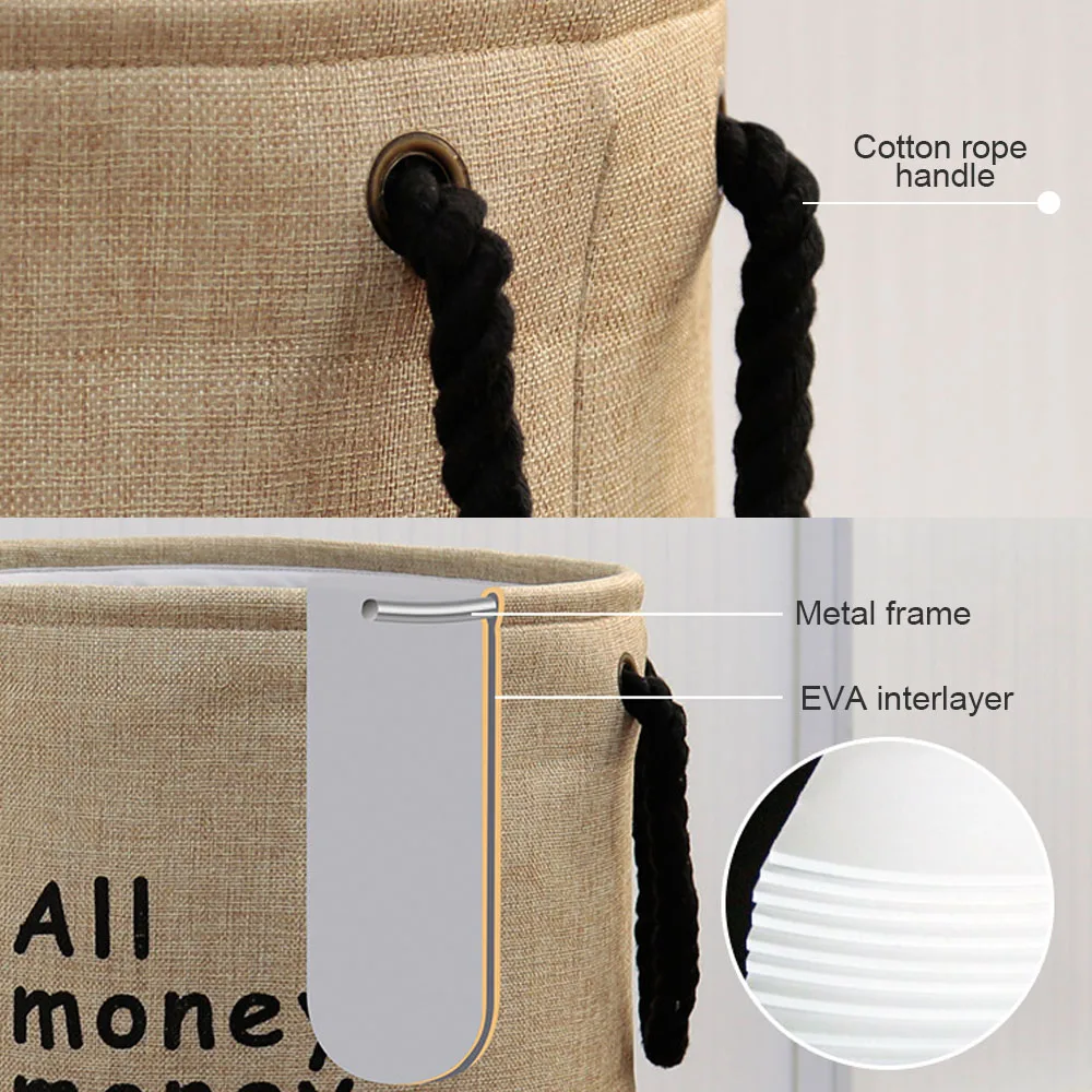 

Foldable Thickend Cotton Linen Laundry Basket EVA Waterproof Dirty Clothes Storage Bucket for Home Kids Toy Organizer Container