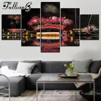 fullcang night colorful fireworks 5 piece diy diamond painting full square round drill mosaic embroidery sale decoration fc3054
