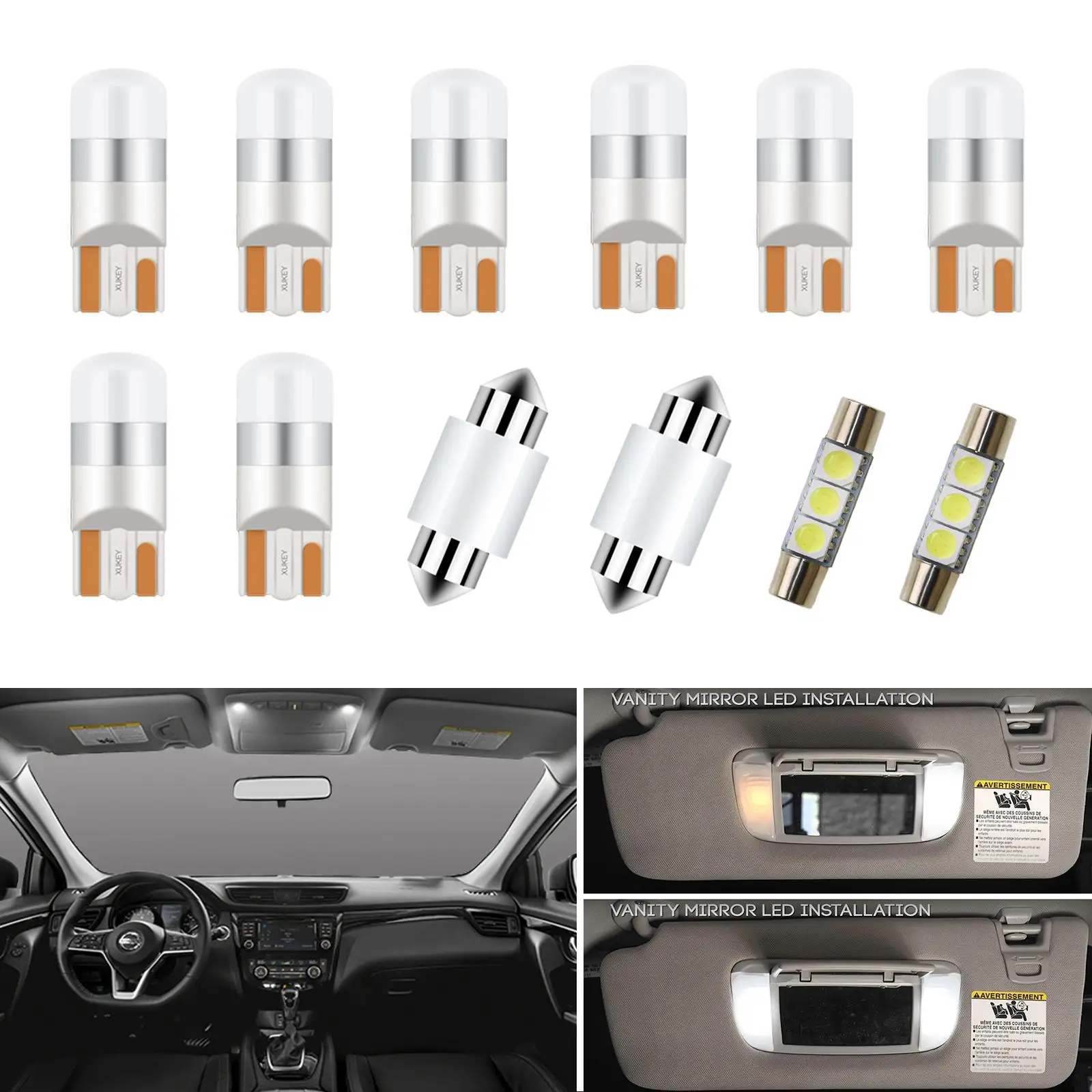 

12Pcs Car Led Bulbs Canbus Led Interior Light Kit For Nissan Qashqai 2017 Rogue sport J10 J11 2007-2020 Dome Trunk License Lamp