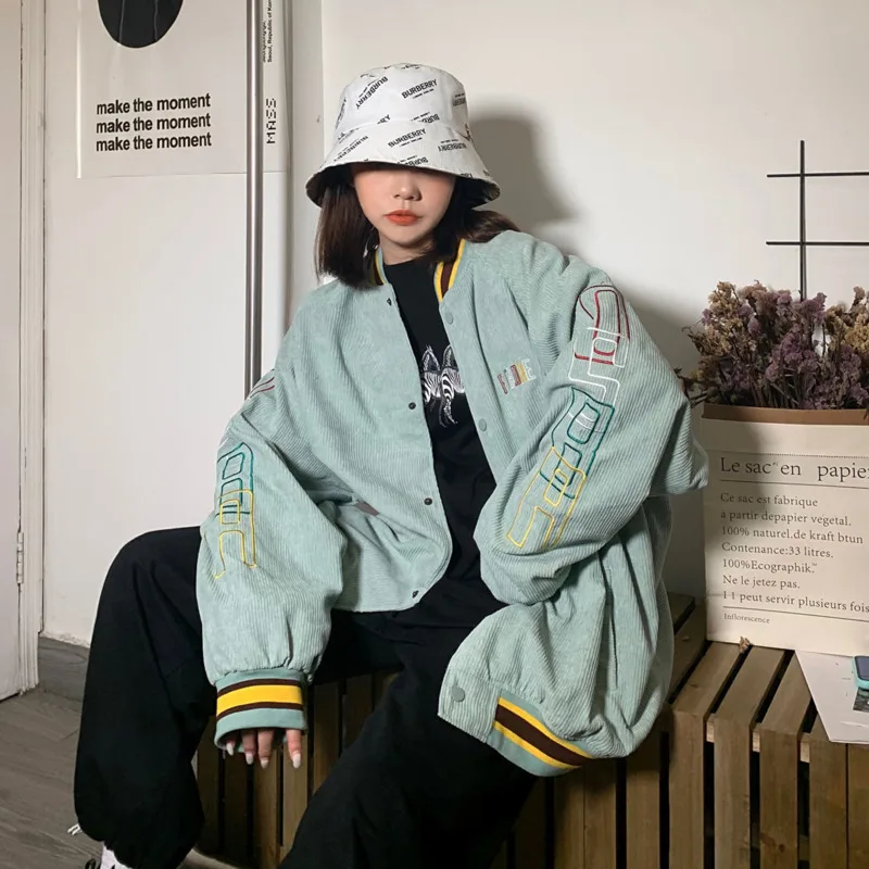 

Бейсбольная униформа в стиле ретро для мужчин и женщин, куртка для студентов пар, вельветовое пальто в стиле Харадзюку, весна-осень 2021