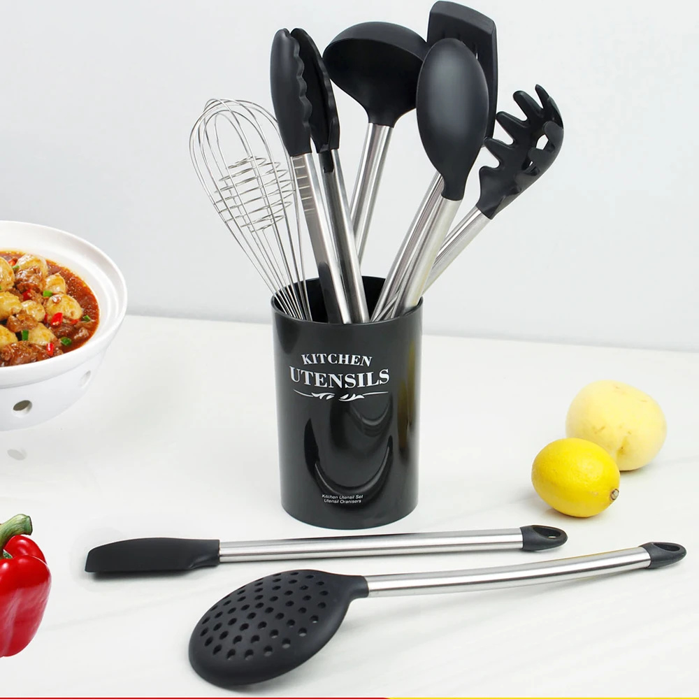 

9 Piece Kitchen Utensils Set Nonstick Silicone Stainless Steel Handle Cooking Utensils Heat Resistant BPA Free & Dishwasher Safe
