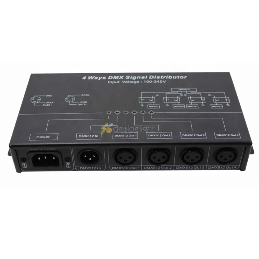 Усилитель DMX512 разветвитель сигнала DMX повторитель 1 канал DMX121 4 выходных порта DMX124