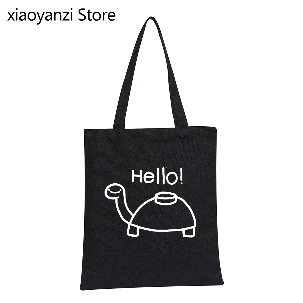 

MINE TURTLE HELLO Cartoon Funny Eco Reusable Canvas Shopping Bags Totes Large Capacity New Novelty Shoulder Bags Handbag