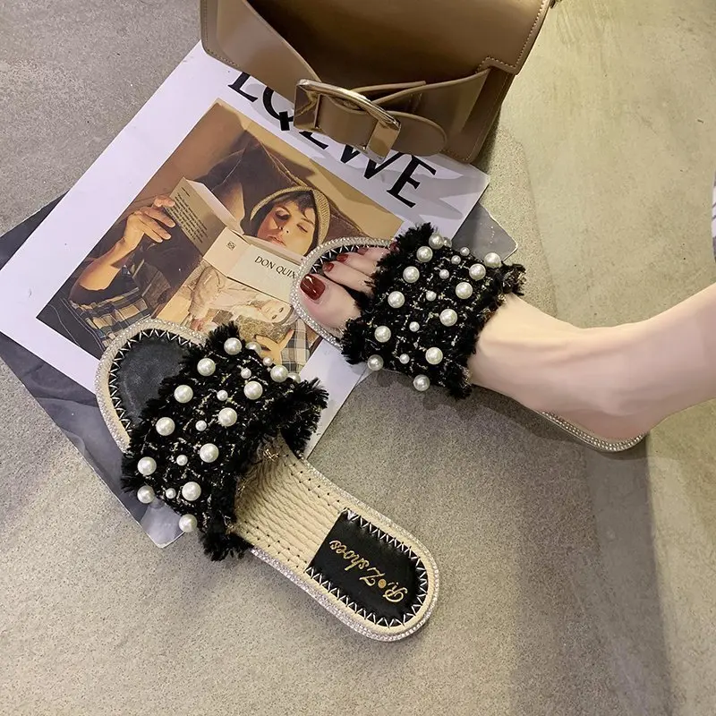 Сезон лето Новый стиль Тапочки с бахромой женские туфли на плоской подошве