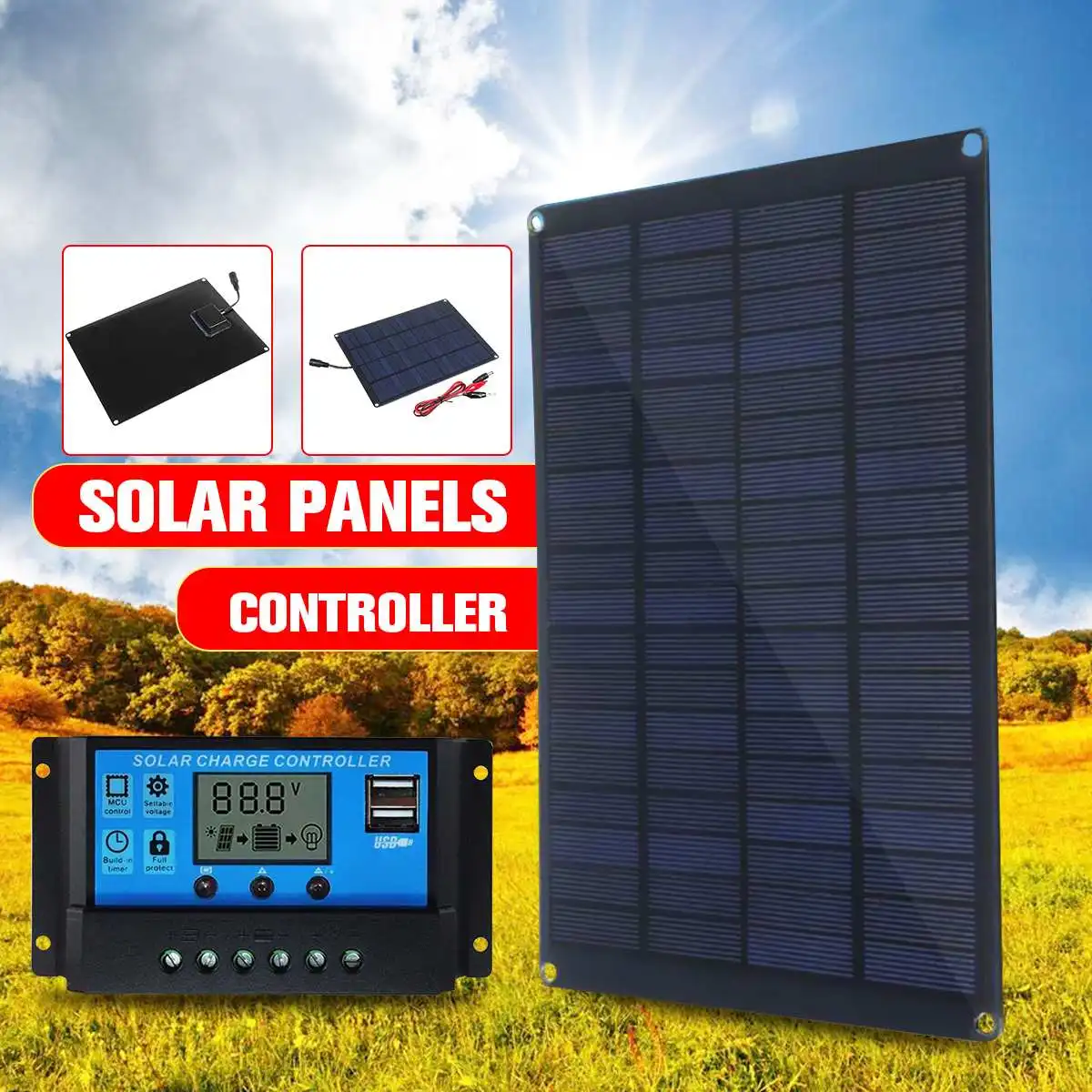 

ZUIDID20W 18V Solar Panel Kit Complete with ControllerPortable Power Bank Solar Charger for SmartphoneCharger Camping CarBoat RV